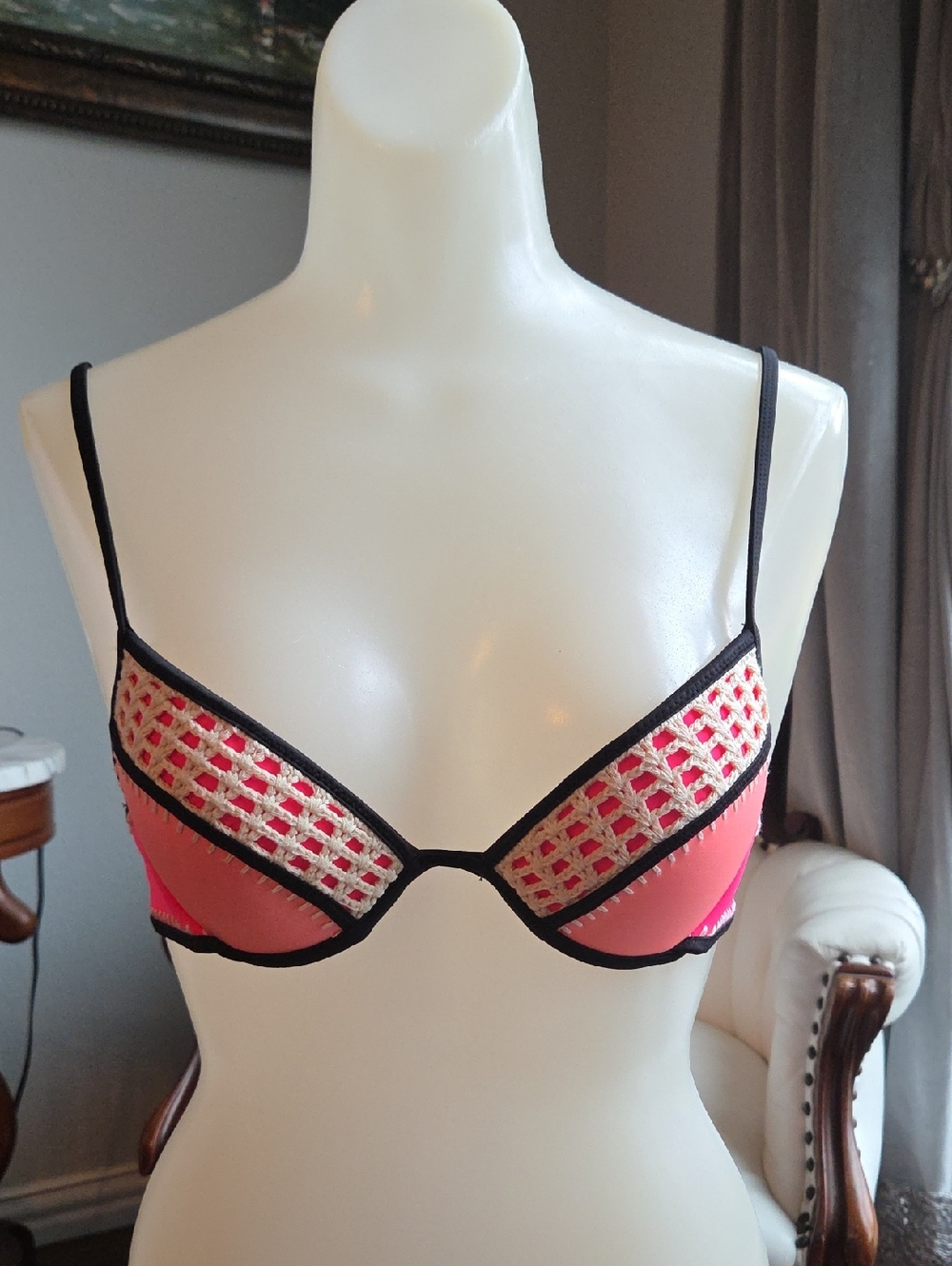 Pink Color Block Bikini Top